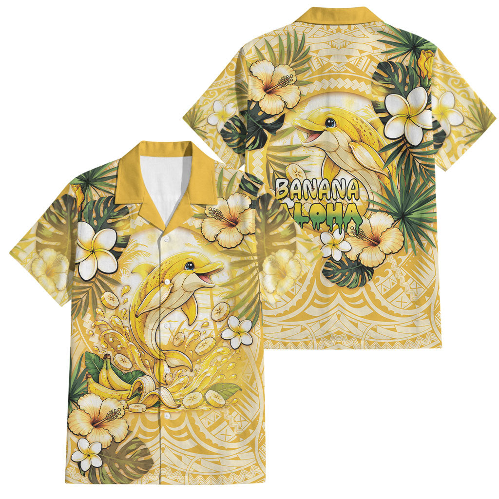 Hawaii Banana Dolphin Family Matching Long Sleeve Bodycon Dress and Hawaiian Shirt Cute Cosplay Naiʻa Fish Tribal Patterns