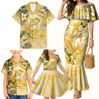 Hawaii Banana Dolphin Family Matching Mermaid Dress and Hawaiian Shirt Cute Cosplay Naiʻa Fish Tribal Patterns