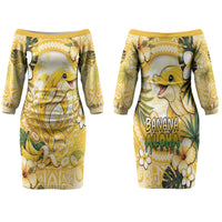 Hawaii Banana Dolphin Family Matching Off The Shoulder Long Sleeve Dress and Hawaiian Shirt Cute Cosplay Naiʻa Fish Tribal Patterns