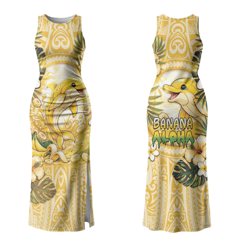Hawaii Banana Dolphin Family Matching Tank Maxi Dress and Hawaiian Shirt Cute Cosplay Naiʻa Fish Tribal Patterns