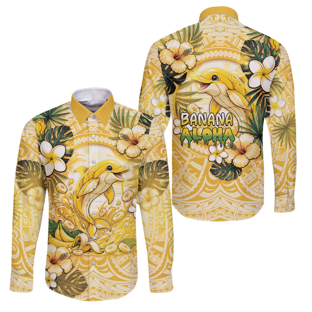 Hawaii Banana Dolphin Family Matching Tank Maxi Dress and Hawaiian Shirt Cute Cosplay Naiʻa Fish Tribal Patterns