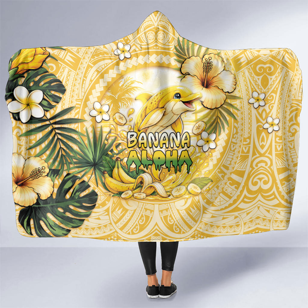 Hawaii Banana Dolphin Hooded Blanket Cute Cosplay Naiʻa Fish Tribal Patterns