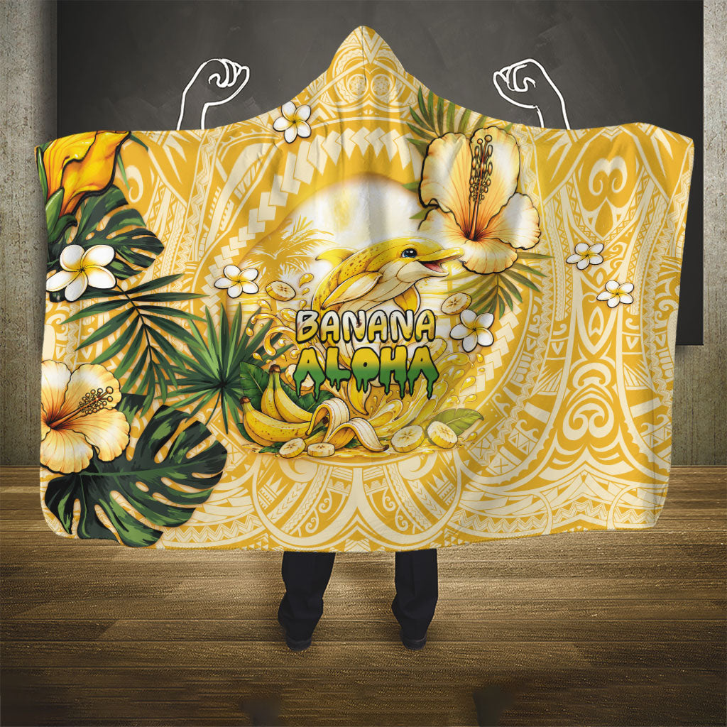 Hawaii Banana Dolphin Hooded Blanket Cute Cosplay Naiʻa Fish Tribal Patterns