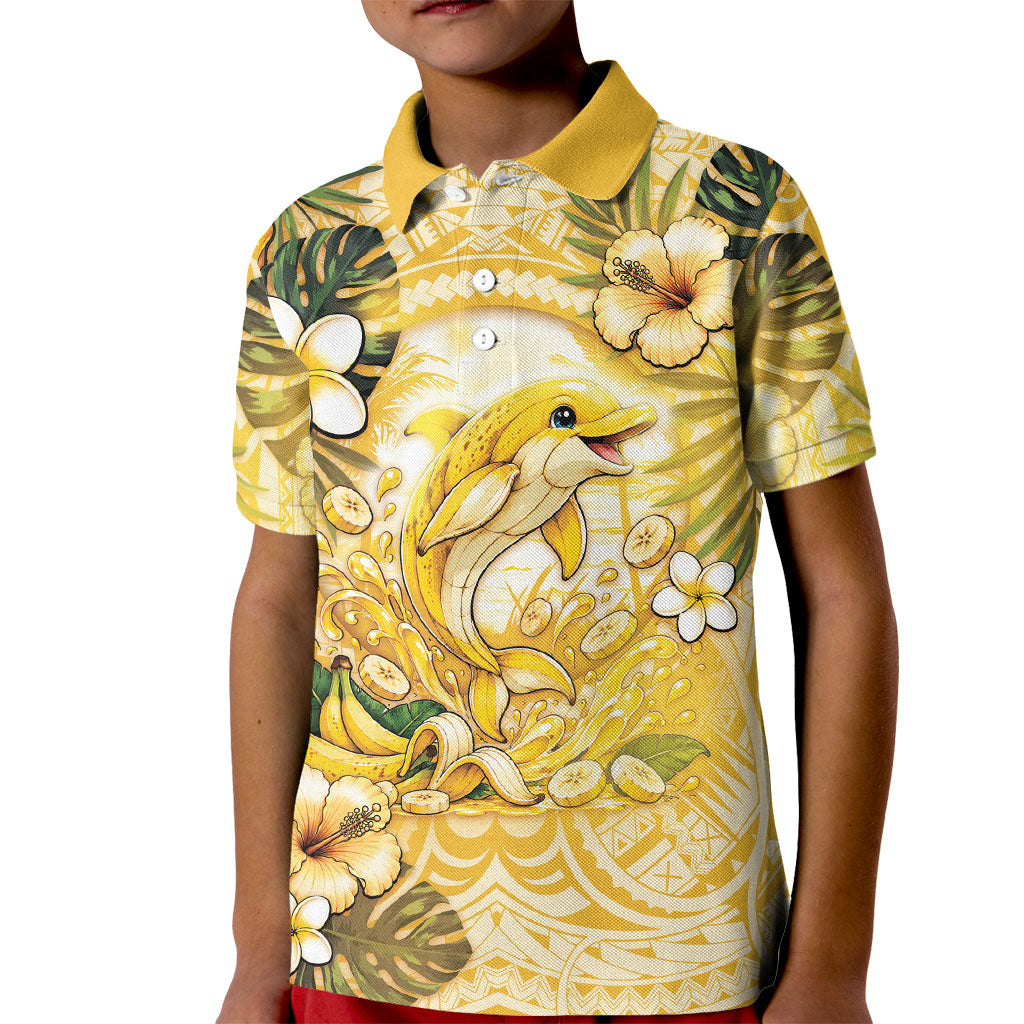 Hawaii Banana Dolphin Kid Polo Shirt Cute Cosplay Naiʻa Fish Tribal Patterns