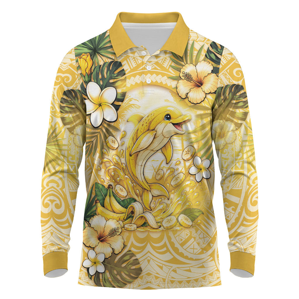 Hawaii Banana Dolphin Long Sleeve Polo Shirt Cute Cosplay Naiʻa Fish Tribal Patterns