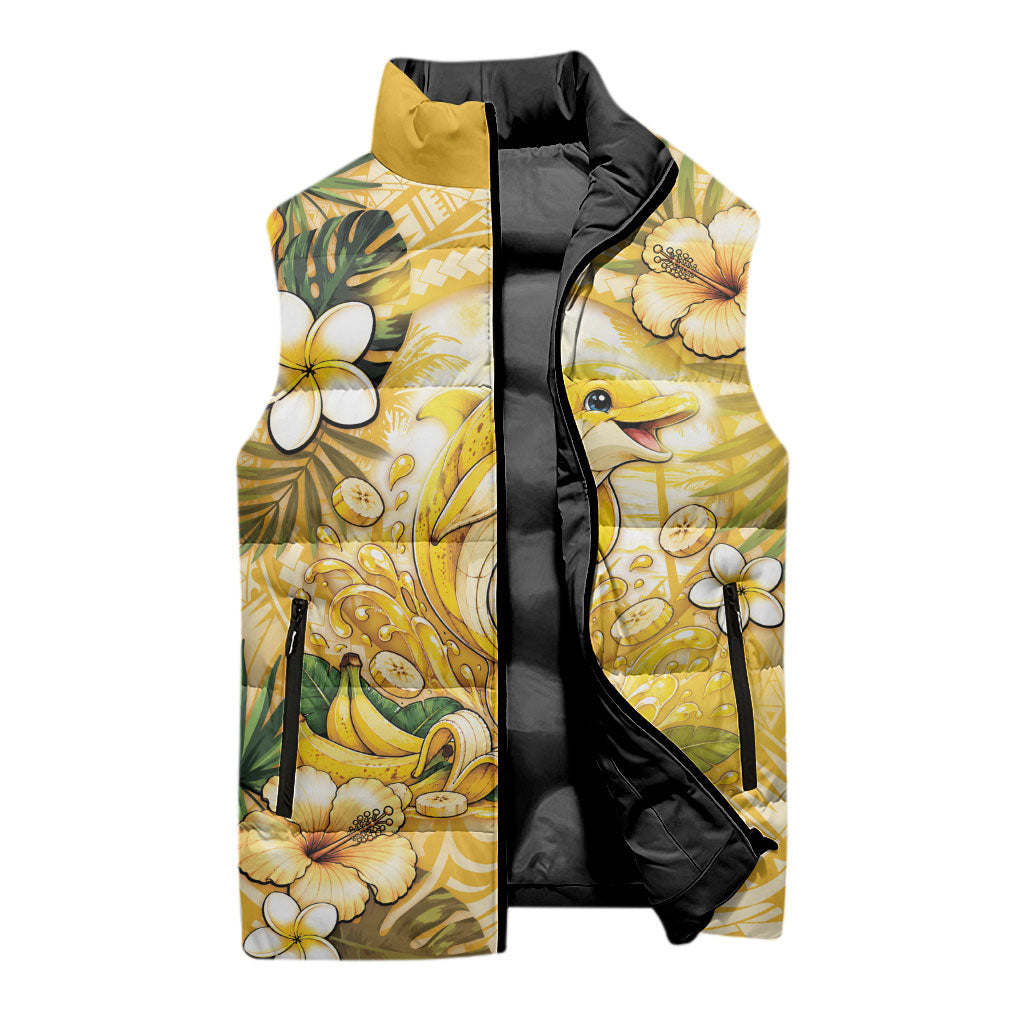Hawaii Banana Dolphin Sleeveless Puffer Jacket Cute Cosplay Naiʻa Fish Tribal Patterns