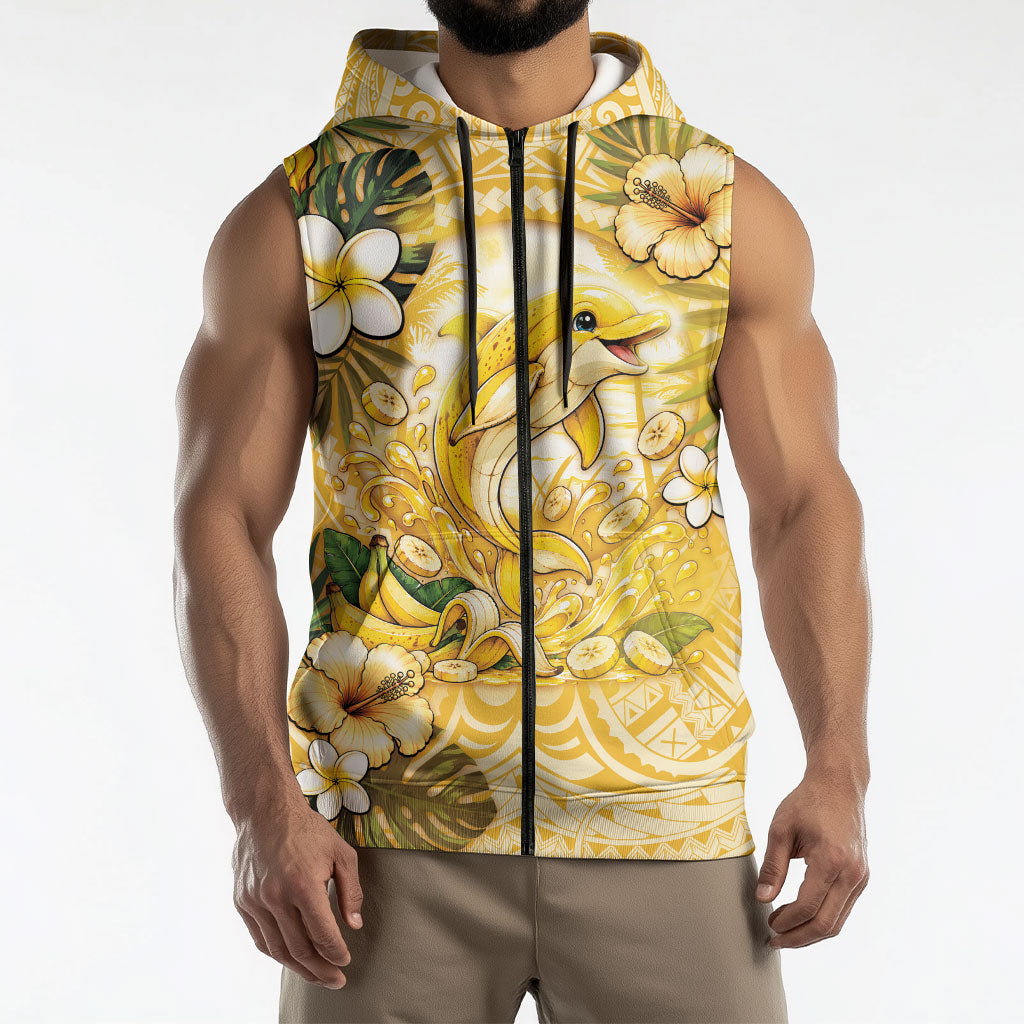 Hawaii Banana Dolphin Sleeveless Zip Hoodie Cute Cosplay Naiʻa Fish Tribal Patterns