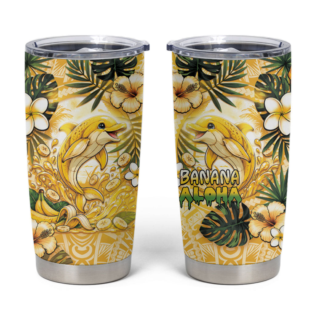 Hawaii Banana Dolphin Tumbler Cup Cute Cosplay Naiʻa Fish Tribal Patterns DT05 Yellow - Polynesian Pride