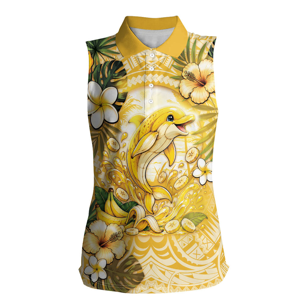Hawaii Banana Dolphin Women Sleeveless Polo Shirt Cute Cosplay Naiʻa Fish Tribal Patterns DT05 Female Yellow - Polynesian Pride