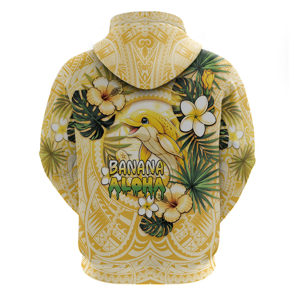 Hawaii Banana Dolphin Zip Hoodie Cute Cosplay Naiʻa Fish Tribal Patterns
