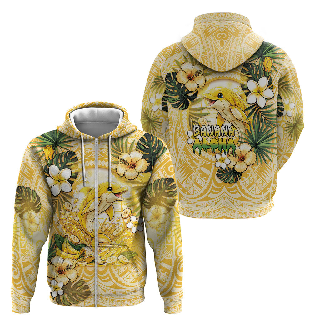 Hawaii Banana Dolphin Zip Hoodie Cute Cosplay Naiʻa Fish Tribal Patterns