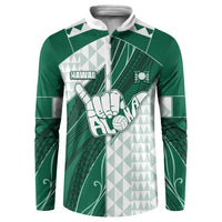 Custom Hawaii Volleyball Button Sweatshirt Shaka Aloha Hand DT05 Green - Polynesian Pride