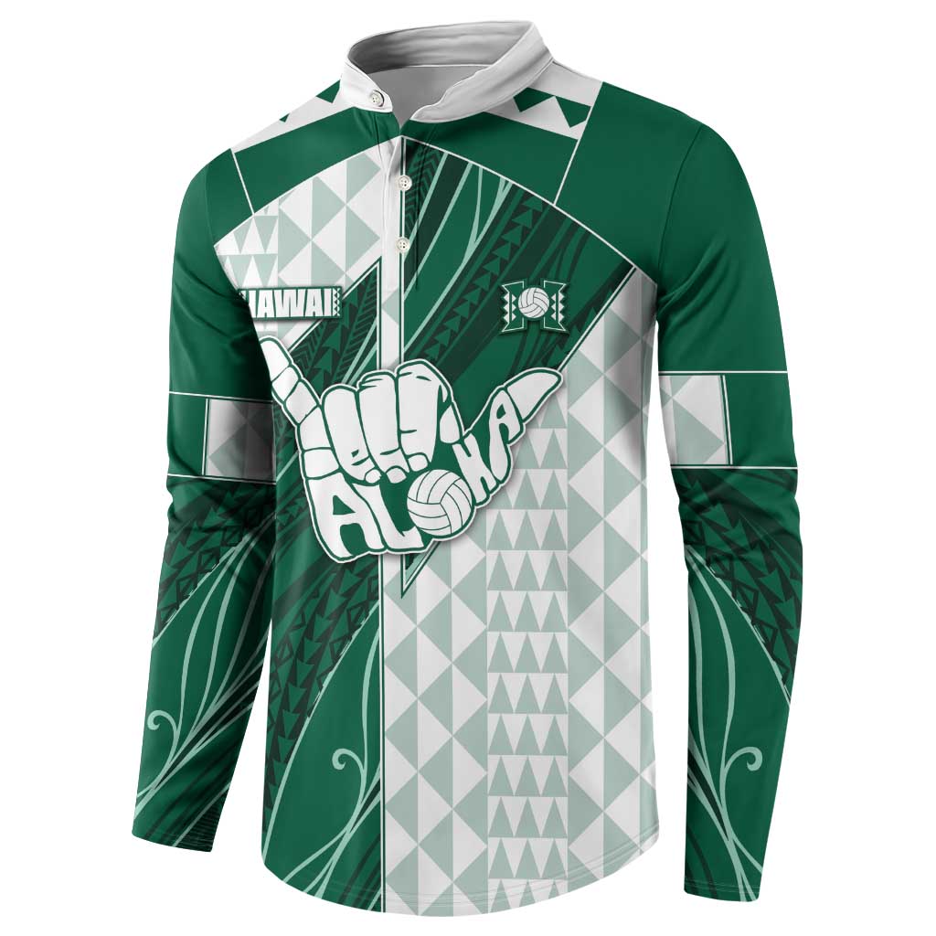 Custom Hawaii Volleyball Button Sweatshirt Shaka Aloha Hand DT05 - Polynesian Pride