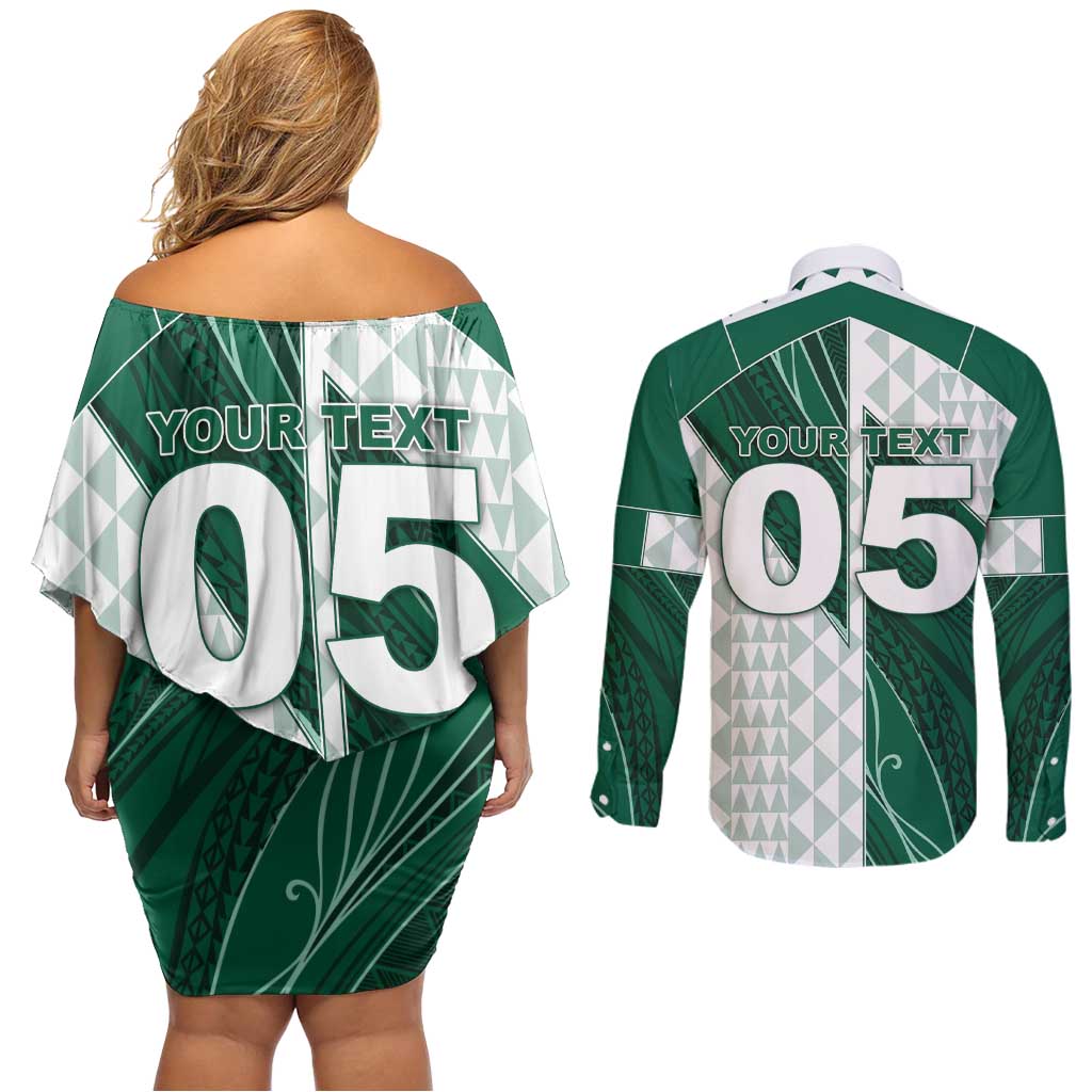 Custom Hawaii Volleyball Couples Matching Off Shoulder Short Dress and Long Sleeve Button Shirt Shaka Aloha Hand DT05 - Polynesian Pride