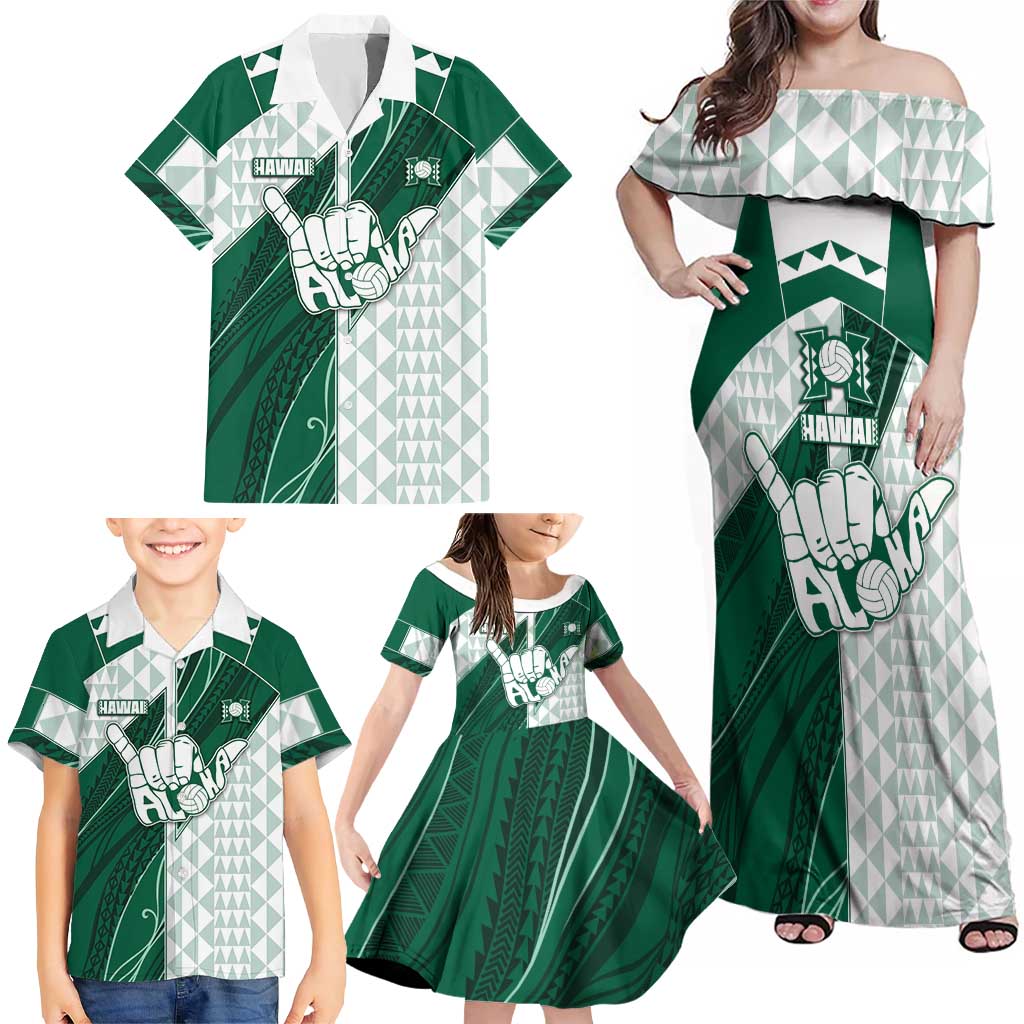 Custom Hawaii Volleyball Family Matching Off Shoulder Maxi Dress and Hawaiian Shirt Shaka Aloha Hand