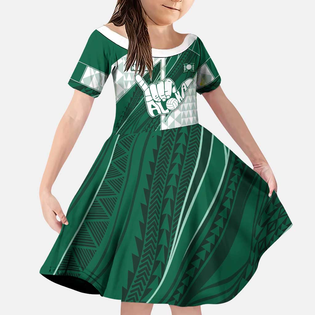 Custom Hawaii Volleyball Family Matching Off Shoulder Short Dress and Hawaiian Shirt Shaka Aloha Hand