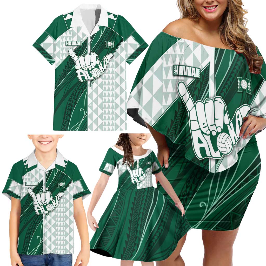 Custom Hawaii Volleyball Family Matching Off Shoulder Short Dress and Hawaiian Shirt Shaka Aloha Hand