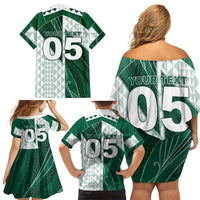 Custom Hawaii Volleyball Family Matching Off Shoulder Short Dress and Hawaiian Shirt Shaka Aloha Hand