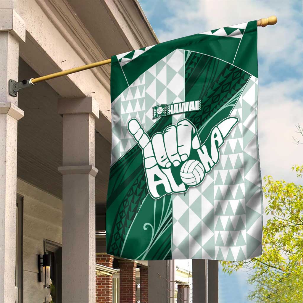 Hawaii Volleyball Garden Flag Shaka Aloha Hand DT05 House Flag Green - Polynesian Pride