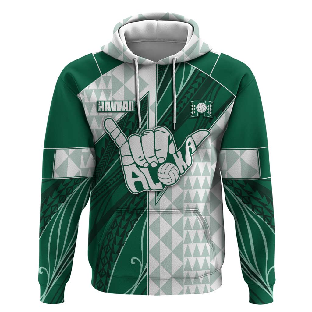 Custom Hawaii Volleyball Hoodie Shaka Aloha Hand DT05 Pullover Hoodie Green - Polynesian Pride