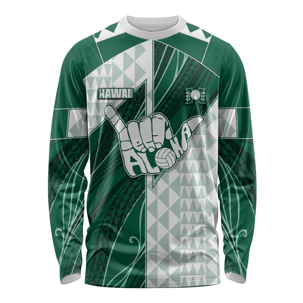 Custom Hawaii Volleyball Long Sleeve Shirt Shaka Aloha Hand DT05 Unisex Green - Polynesian Pride