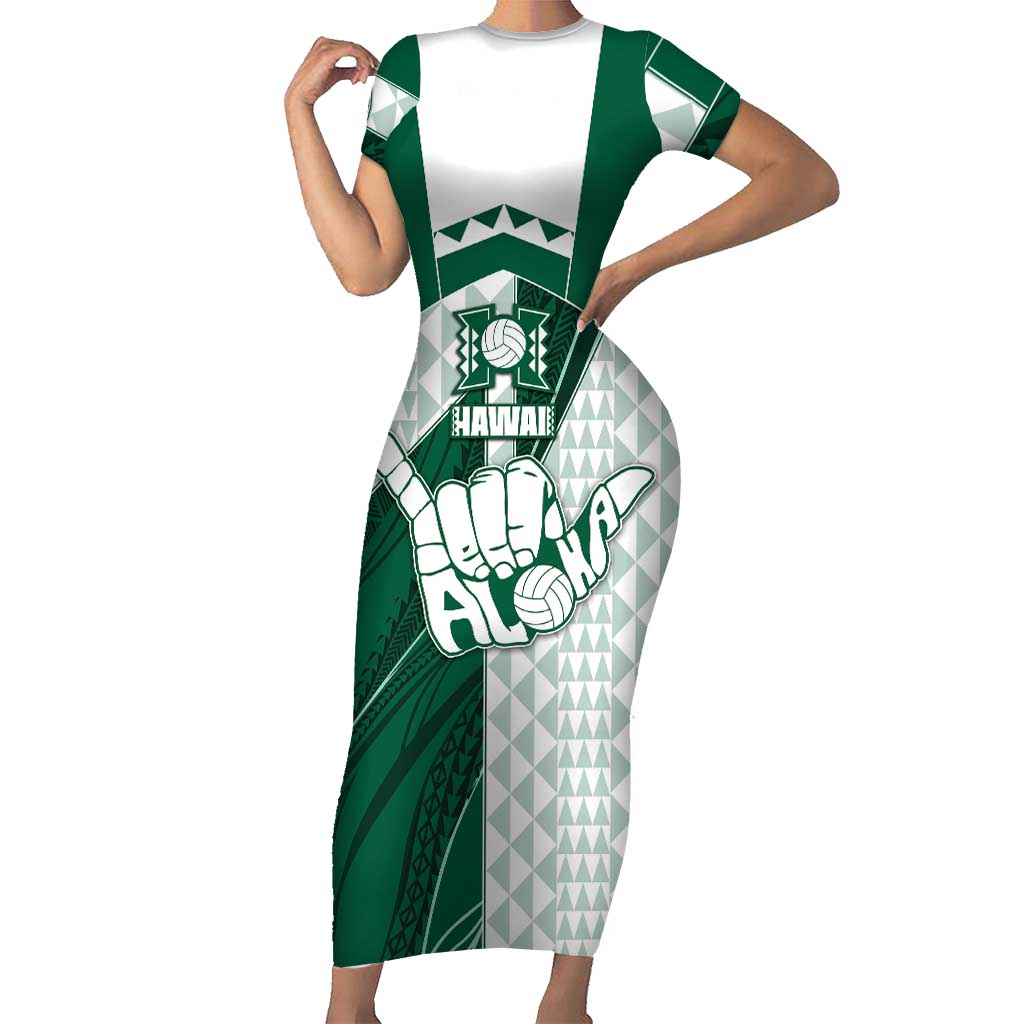 Custom Hawaii Volleyball Short Sleeve Bodycon Dress Shaka Aloha Hand