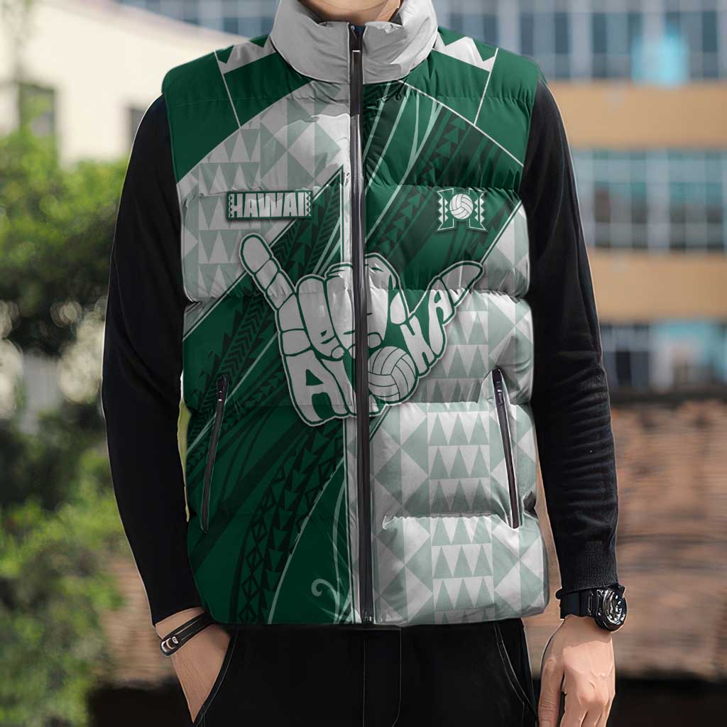 Custom Hawaii Volleyball Sleeveless Puffer Jacket Shaka Aloha Hand