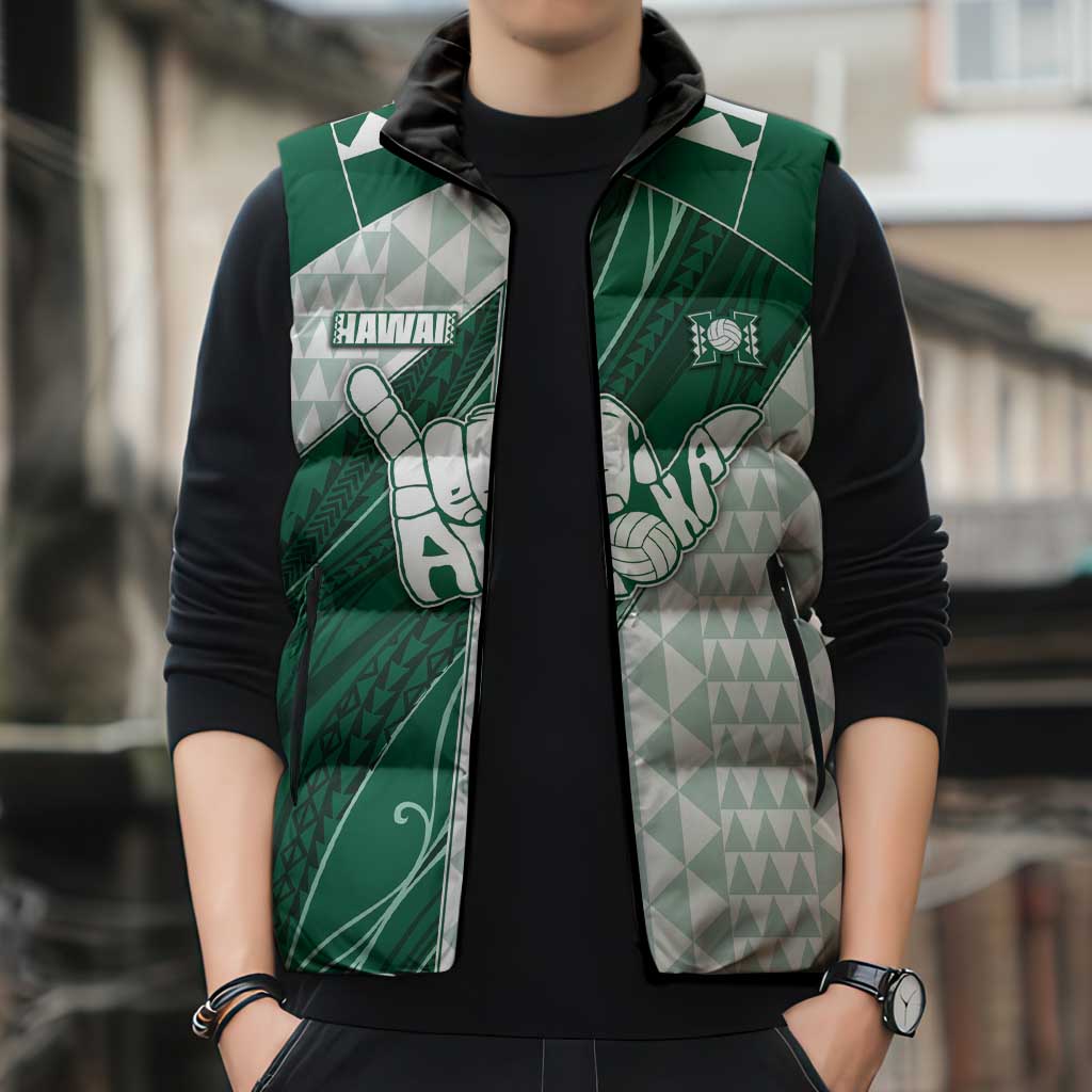 Custom Hawaii Volleyball Sleeveless Puffer Jacket Shaka Aloha Hand