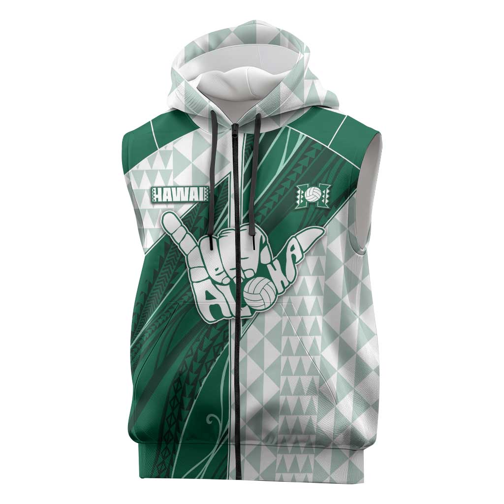 Custom Hawaii Volleyball Sleeveless Zip Hoodie Shaka Aloha Hand