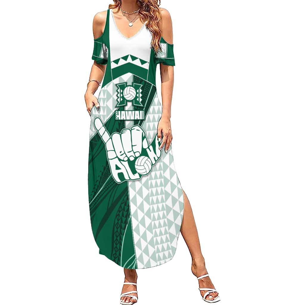 Custom Hawaii Volleyball Summer Maxi Dress Shaka Aloha Hand DT05 Women Green - Polynesian Pride