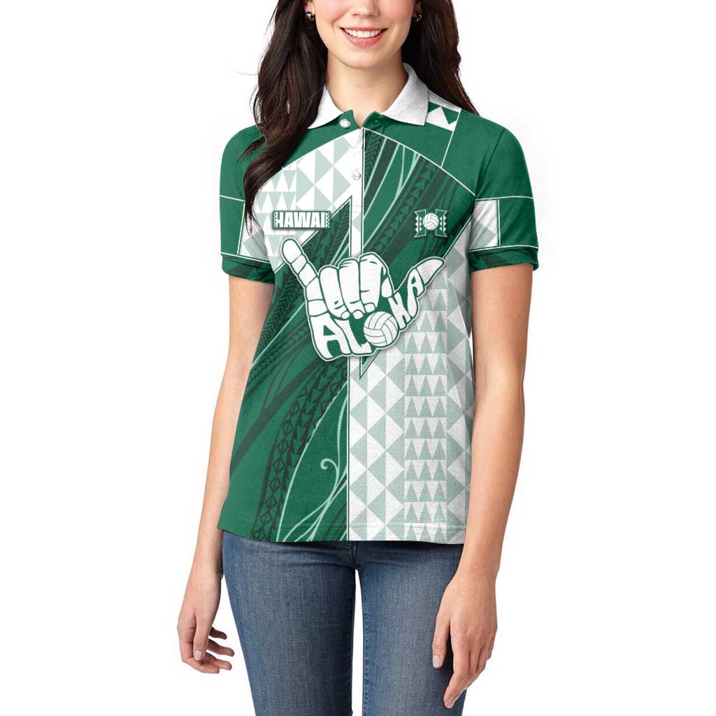 Custom Hawaii Volleyball Women Polo Shirt Shaka Aloha Hand