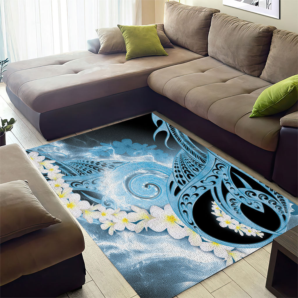 Piko Hawaiian Area Rug Blue Galaxy Spiral Plumeria Tribal Patterns
