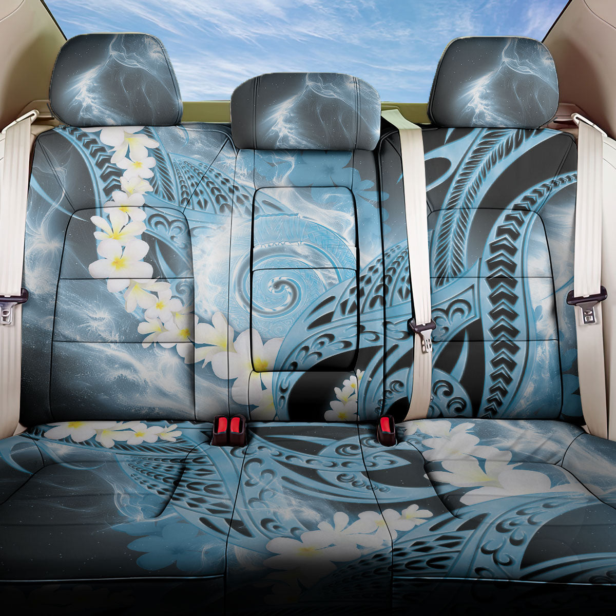Piko Hawaiian Back Car Seat Cover Blue Galaxy Spiral Plumeria Tribal Patterns