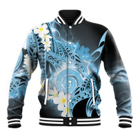 Piko Hawaiian Baseball Jacket Blue Galaxy Spiral Plumeria Tribal Patterns