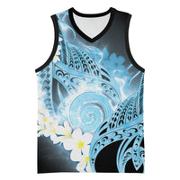 Piko Hawaiian Basketball Jersey Blue Galaxy Spiral Plumeria Tribal Patterns