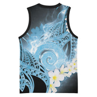 Piko Hawaiian Basketball Jersey Blue Galaxy Spiral Plumeria Tribal Patterns
