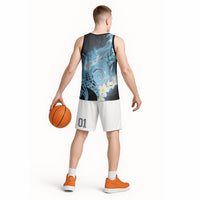 Piko Hawaiian Basketball Jersey Blue Galaxy Spiral Plumeria Tribal Patterns