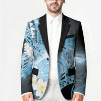 Piko Hawaiian Blazer Blue Galaxy Spiral Plumeria Tribal Patterns
