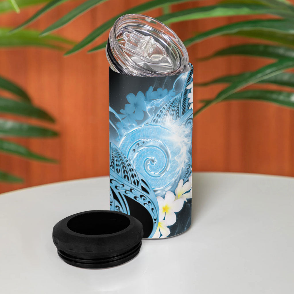 Piko Hawaiian 4 in 1 Can Cooler Tumbler Blue Galaxy Spiral Plumeria Tribal Patterns