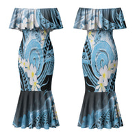 Piko Hawaiian Couples Matching Mermaid Dress and Hawaiian Shirt Blue Galaxy Spiral Plumeria Tribal Patterns