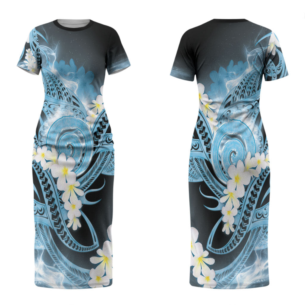 Piko Hawaiian Couples Matching Short Sleeve Bodycon Dress and Long Sleeve Button Shirt Blue Galaxy Spiral Plumeria Tribal Patterns