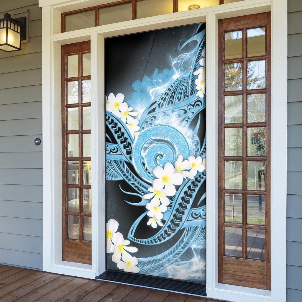 Piko Hawaiian Door Cover Blue Galaxy Spiral Plumeria Tribal Patterns