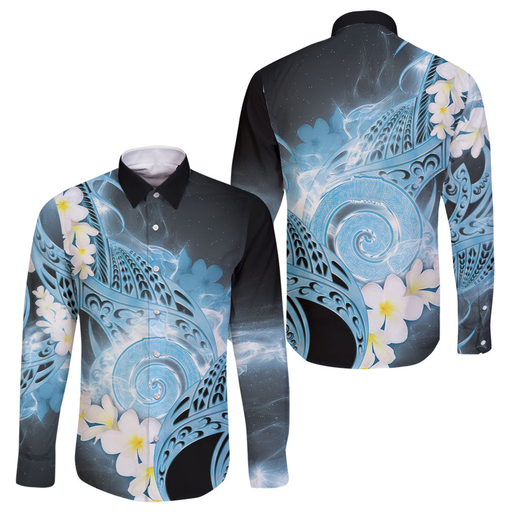Piko Hawaiian Family Matching Mermaid Dress and Hawaiian Shirt Blue Galaxy Spiral Plumeria Tribal Patterns