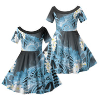 Piko Hawaiian Family Matching Mermaid Dress and Hawaiian Shirt Blue Galaxy Spiral Plumeria Tribal Patterns