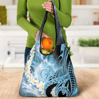 Piko Hawaiian Grocery Bag Blue Galaxy Spiral Plumeria Tribal Patterns