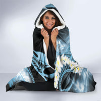 Piko Hawaiian Hooded Blanket Blue Galaxy Spiral Plumeria Tribal Patterns
