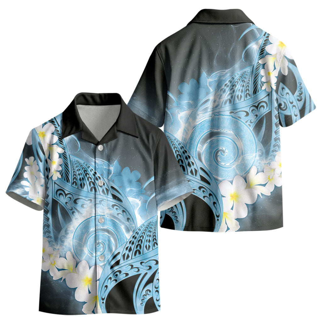 Piko Hawaiian Kid Hawaiian Shirt Blue Galaxy Spiral Plumeria Tribal Patterns