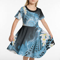 Piko Hawaiian Kid Short Sleeve Dress Blue Galaxy Spiral Plumeria Tribal Patterns