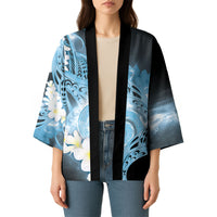 Piko Hawaiian Kimono Blue Galaxy Spiral Plumeria Tribal Patterns