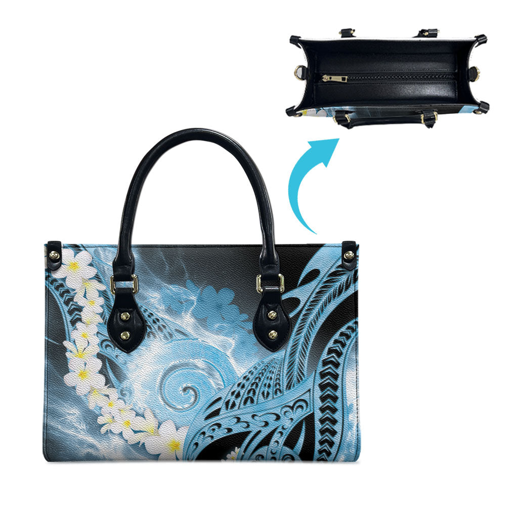 Piko Hawaiian Leather Bag Blue Galaxy Spiral Plumeria Tribal Patterns